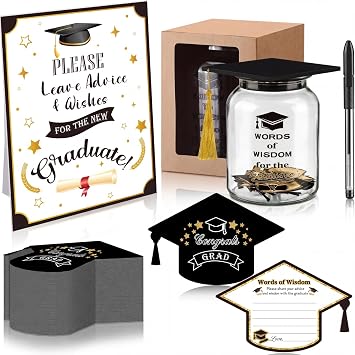 Vesici 105 Pcs Graduation Memory Jar Set Class of 2026 Graduation Mason Memory Jar with 100 Wishes Advice Card and Glass Bottle Grade Party Decoration for College High School Accessories