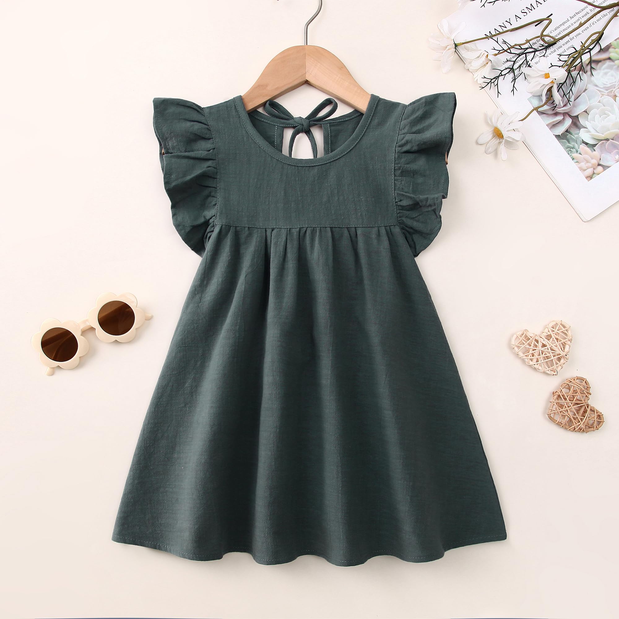 Vestido de verano para niña, de algodón y lino, con volantes, sin mangas, casual, playa, fiesta, 1-6 años