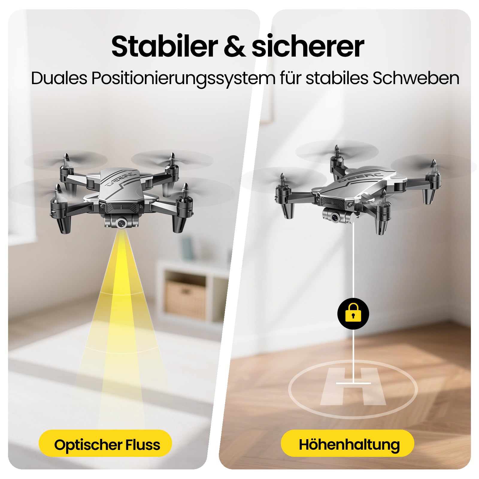 DEERC D20 Mini Drohne für Kinder mit 1080P Kamera, faltbarer RC Quadcopter mit FPV Live-Übertragung, optischem Fluss, Gestensteuerung, Flugbahn, Headless-Modus, 3D-Flip für Anfänger, Silber, C0