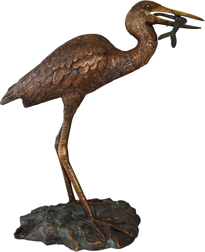 Heron with Prey Bronze Statue
