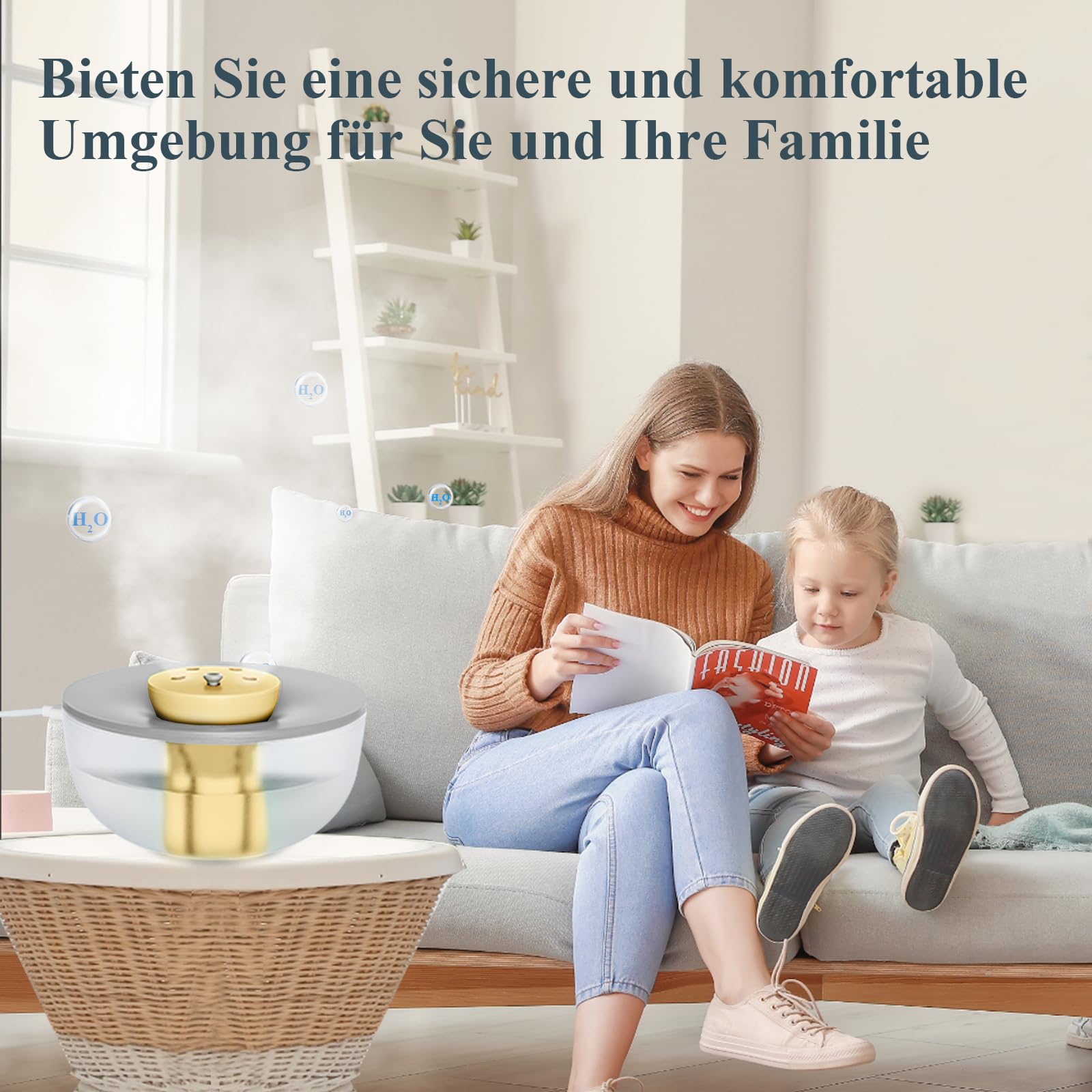 Mini nawilżacz powietrza z oświetleniem, 20 dB, cichy, 6-biegowy, regulowany humidifier, pojemność mgły 300 ml/h, z elementem filtrującym (szary)