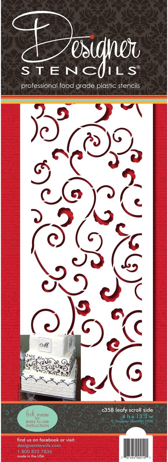 Designer Stencils Leafy Scroll Cake Stencil, Beige/Semi-Transparent