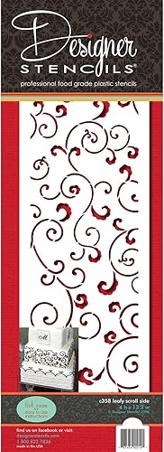 Designer Stencils Plantilla de pastel de desplazamiento frondoso, beigesemitransparente