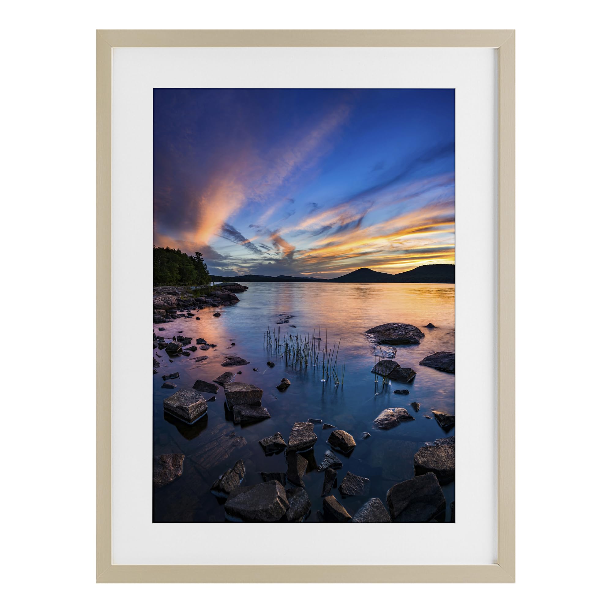 Stupell Industries Harvest Pine (Textured) Sunrise On Piseco Lake Serenity, 14 X 20 Inch Framed Print Under Glass