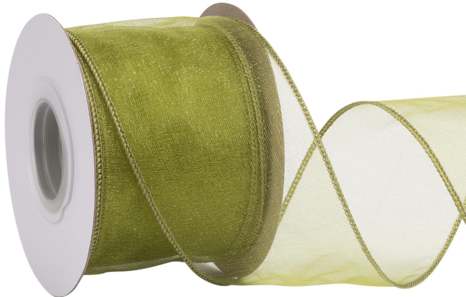 Zofrud 63mm Moss Organza Wired Ribbon – 18M Sheer Ribbon with Metallic Edge for Gift Wrapping, Bows, Floral Arrangements, Crafts, and Wedding Decorations