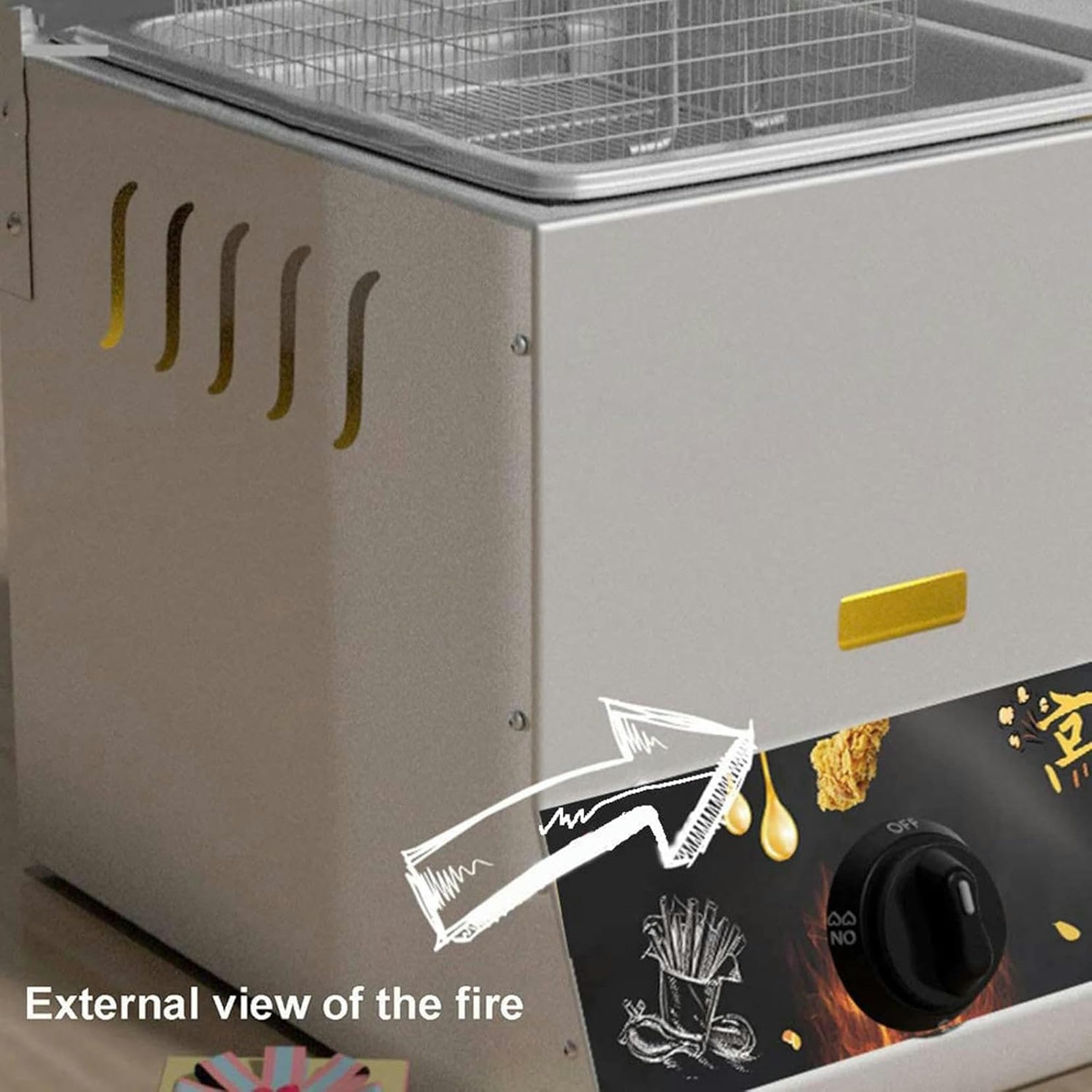 Freidora a Gas de 22 litros, freidora de Doble Tanque de Acero Inoxidable, 2 cestas, Ajuste Manual de Temperatura, para Restaurante Comercial en casa~/
