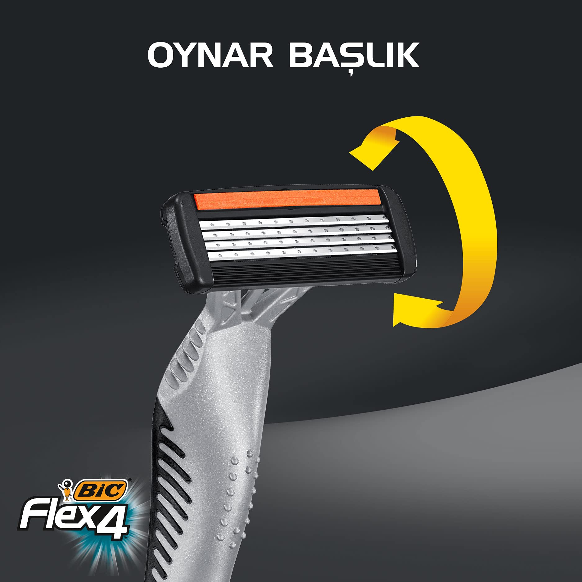 BIC Flex 4 Erkek Tıraş Bıçağı 3'lü Blister (4 Bıçak), Birbirinden Bağımsız Hareket Edebilen 4 Bıçak, Oynar Başlık, Aloe Vera ile Zenginleştirilmiş Kayganlaştırıcı Jel Şerit