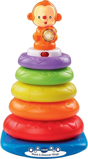 VTech Stack and Discover Rings, Colourful, Textured Rings for Sensory Play, Stacking Toys with Sounds, Phrases and Songs, Cute Baby Interactive Toy with Colours, Numbers and Shapes, Ages 6-36 Months