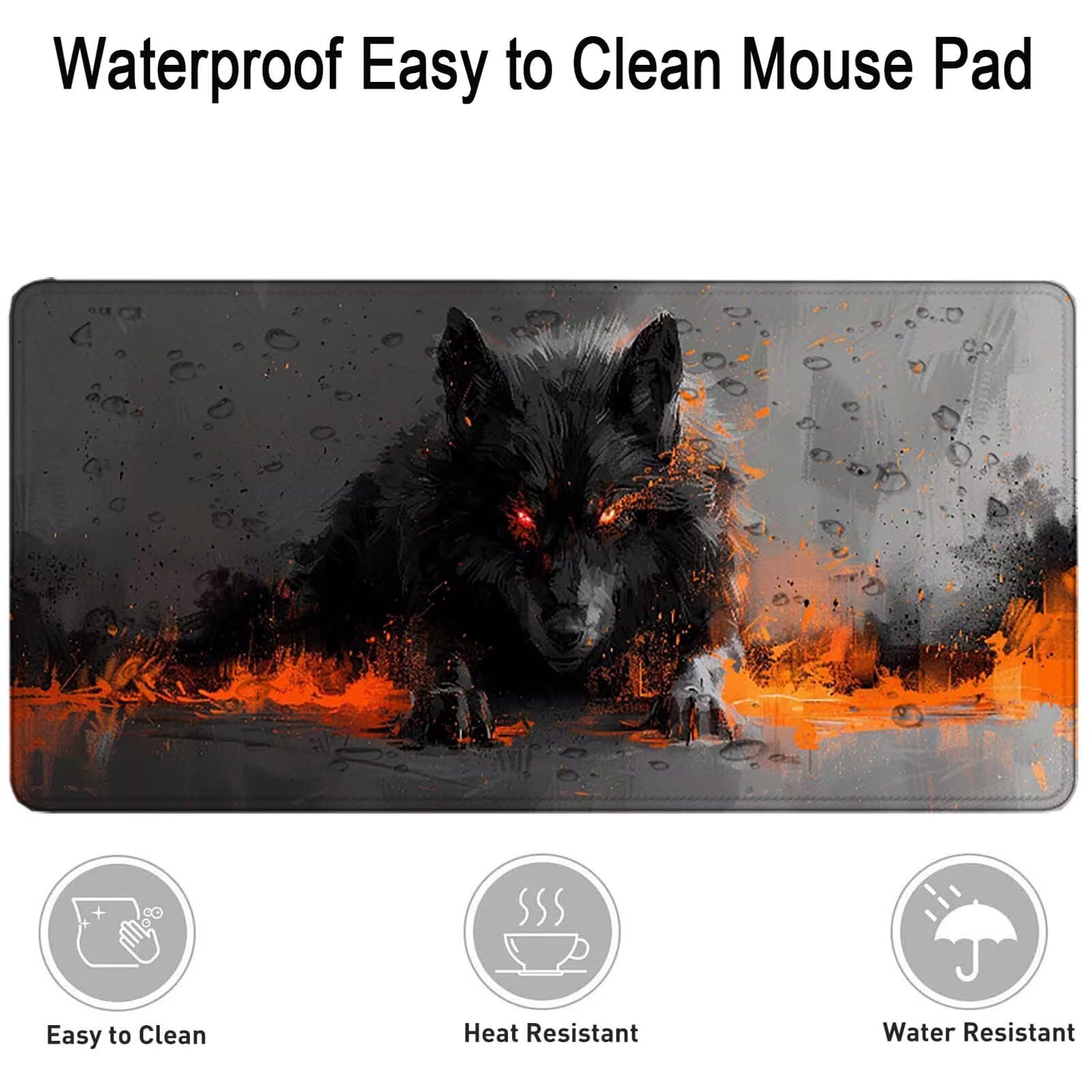 Tapis de Souris Gaming, Loup Tapis de Souris XXL 1000 X 500 mm, Large Mouse Pad Noir Motif avec Bords Cousus pour Améliorer Précision et Rapidité, Base en Caoutchouc Antidérapant, Cadeau -zzg2505NW