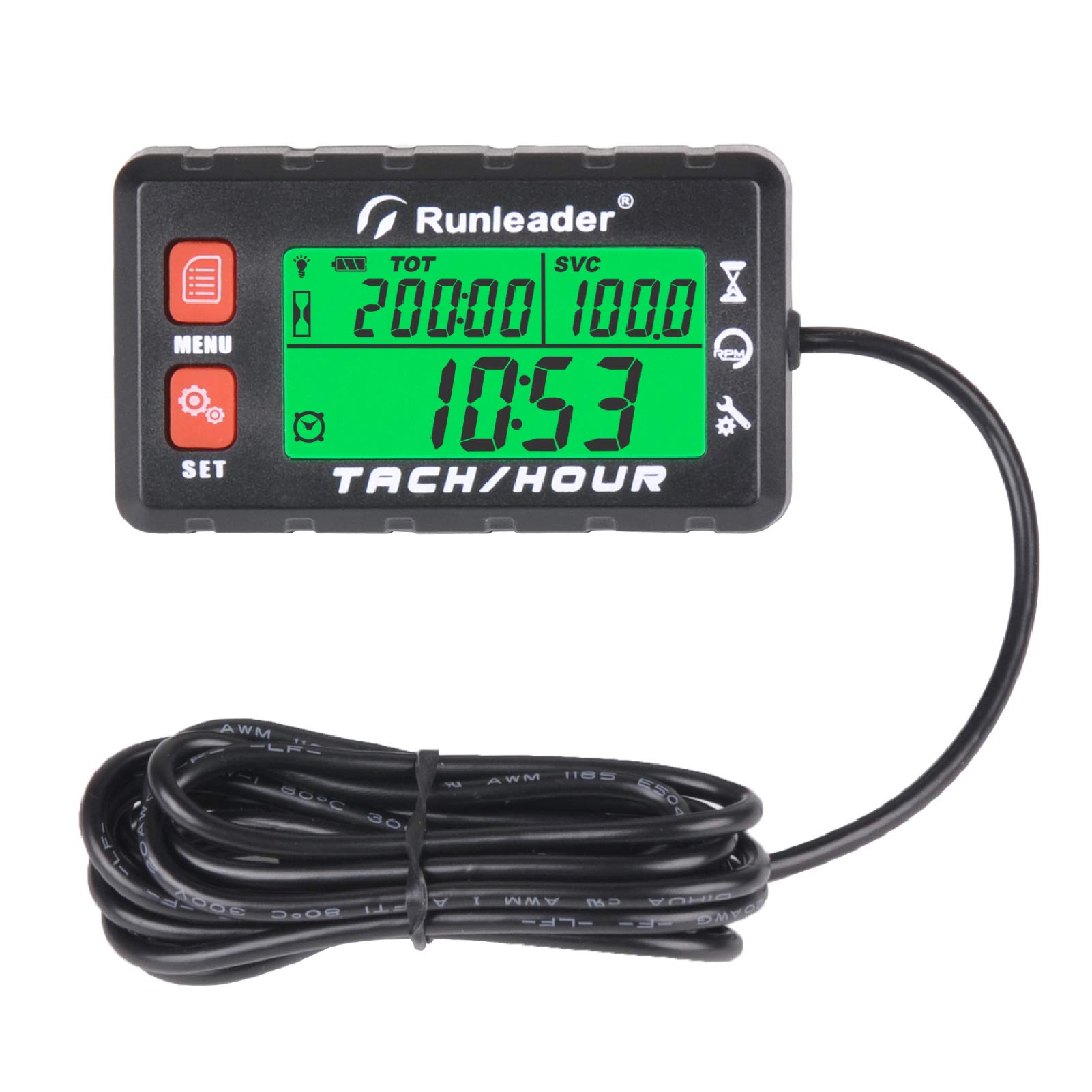 Contador de horas Runleader Tacómetro, Recordatorio de mantenimiento, Horas iniciales configurables, Batería reemplazable, Uso para generador de cortacésped ATV marino y equipos a gas (HM058B-RD)