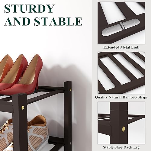 Miniatura 3 de Smiry Zapatero de bambú para armario, organizador de zapatos apilable de madera de 3 niveles, estante de almacenamiento de zapatos para entrada,