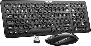 TECKNET Wireless Keyboard and Mouse Set, 2.4G Wireless Keyboard Ergonomic Design Silent USB Cordless Mouse Combo, 12 Multimedia and Shortcut Keys, for Windows Computer PC Laptop Desktop