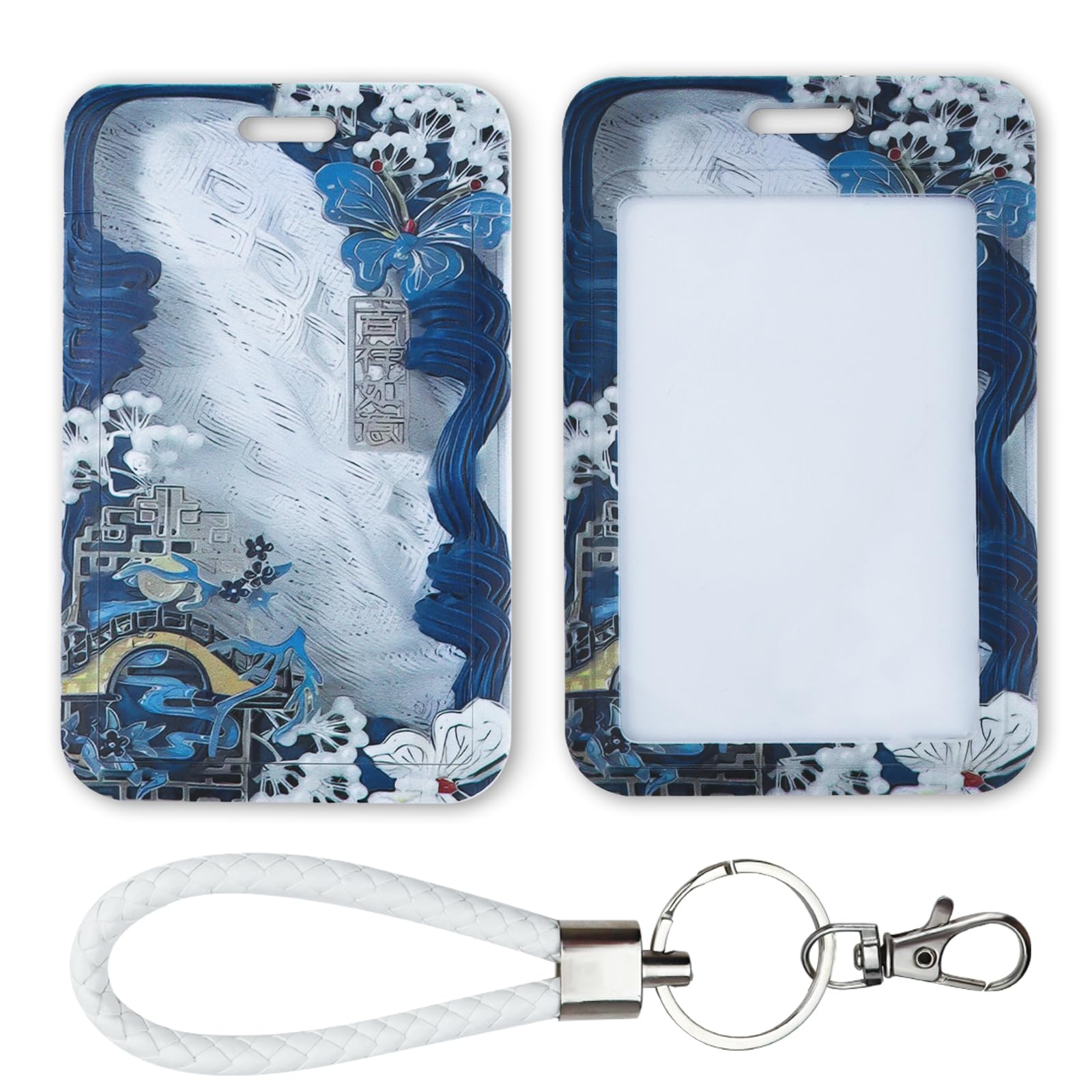 AfitLulu Sliding Badge Holder with Detachable Keychain, Anti Loss ID Card Holders Transparent Bus Pass Holder for ID Card, Bus Card, Credit Card (Blue)