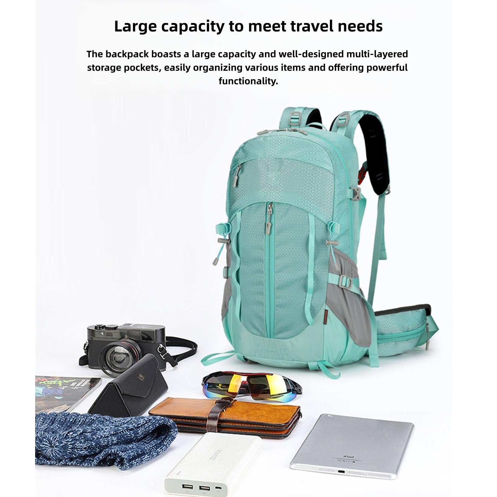 Mochila de Senderismo, Mochila de Trekking, Mochila para Exteriores 35L, Ligera Impermeable con Correas Ajustables, para Hombres Mujeres Camping Montaña Viajes (Gris oscuro)