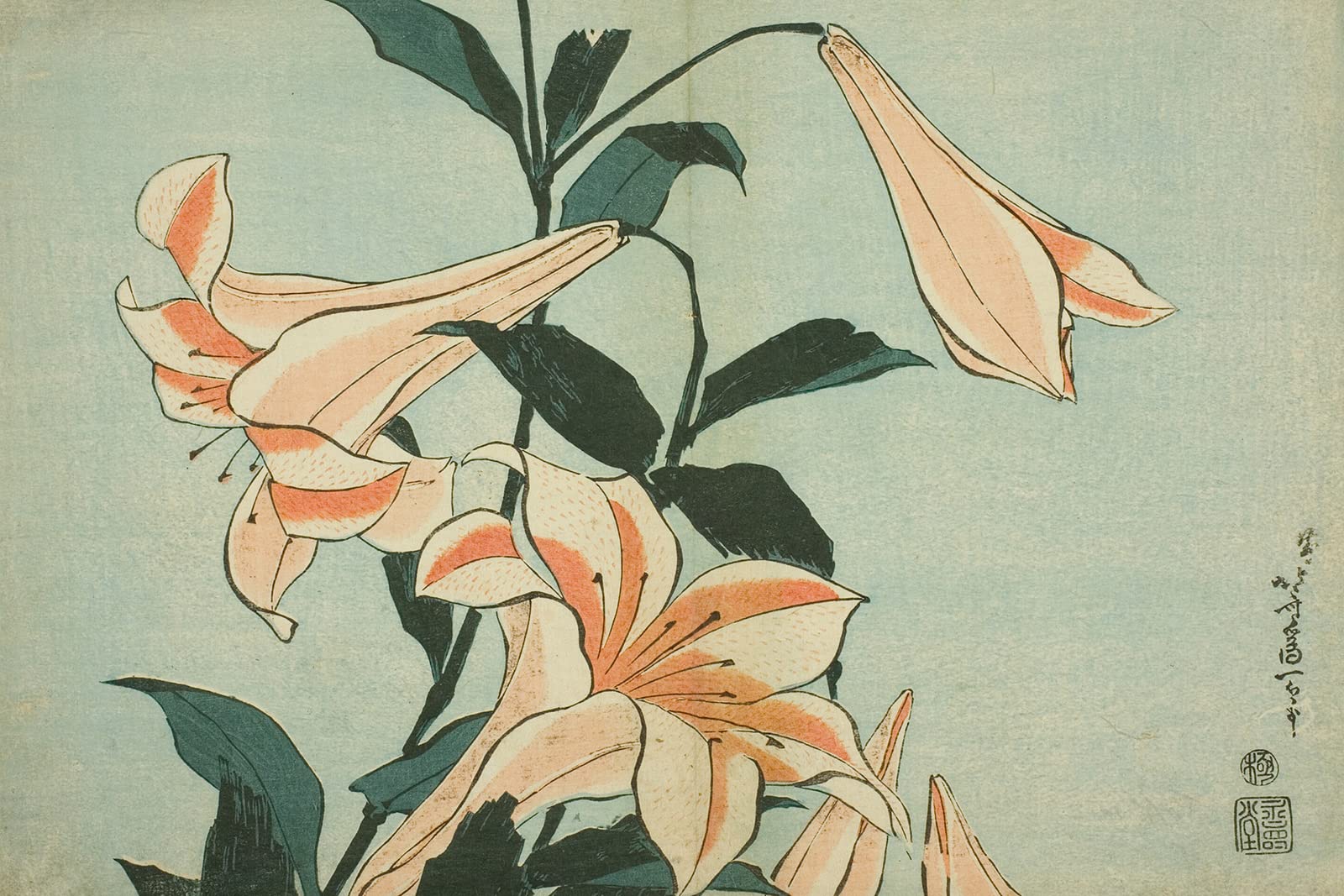 Textured Paper - Katsushika Hokusai - Lilies from an Untitled Series of  Large Flowers () Photo Poster Painting Art Print - Size:  x  Inches