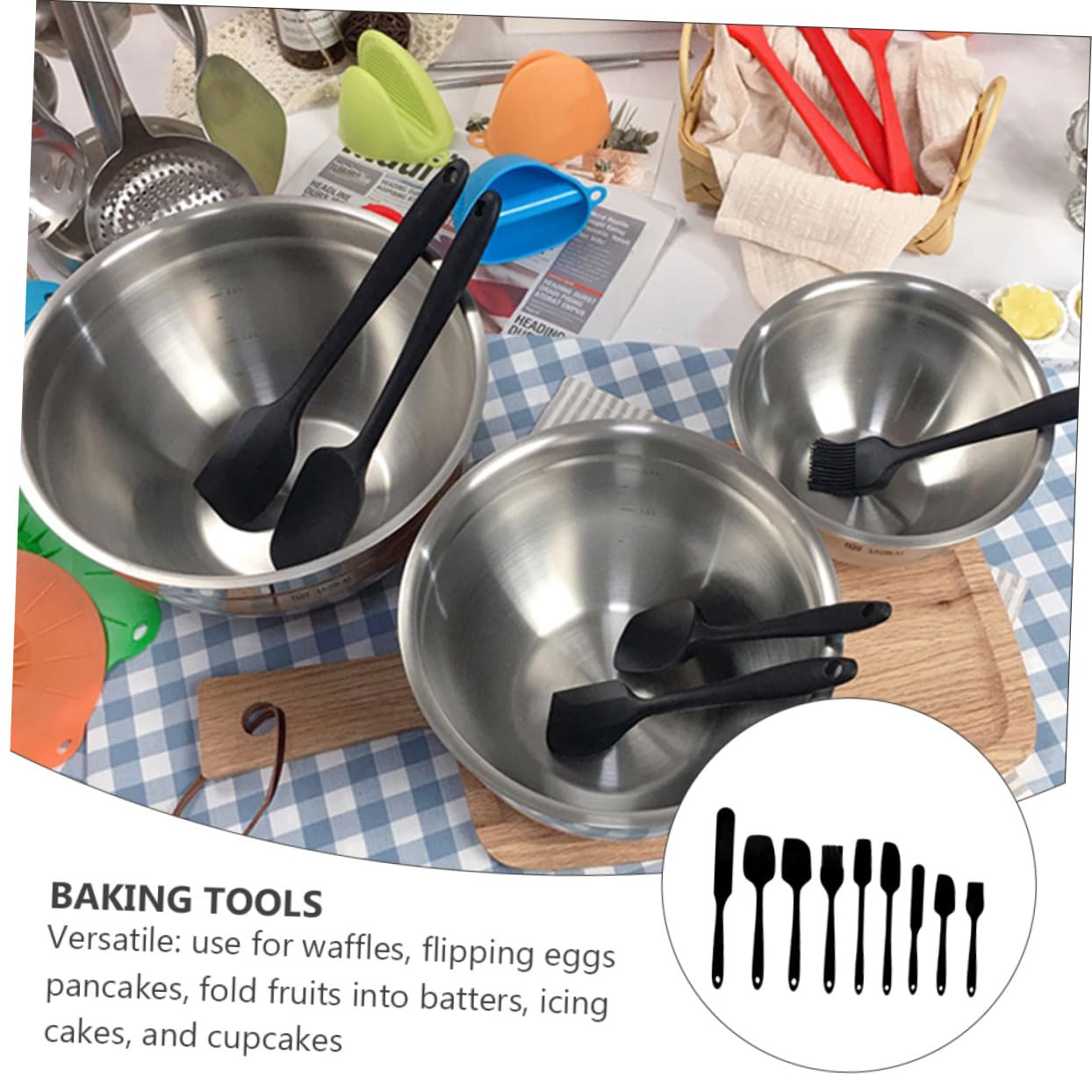 Kit de Pâtisserie 9 Pièces en Silicone Noir, Spatule Multifonction