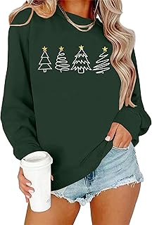 Christmas Sweatshirts for Women Embroidered Christmas Tree Shirt Xmas Tree Gift Casual Long Sleeve