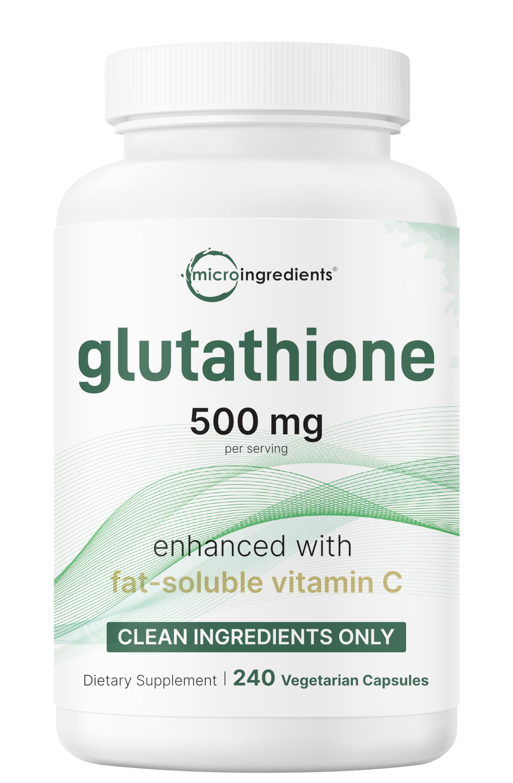 Micro Ingredients Glutathione 500mg with 100mg Vitamin C Supplement, 240 Veggie Capsules | Reduced Glutathione + Fat Soluble Ascorbyl Palmitate Complex