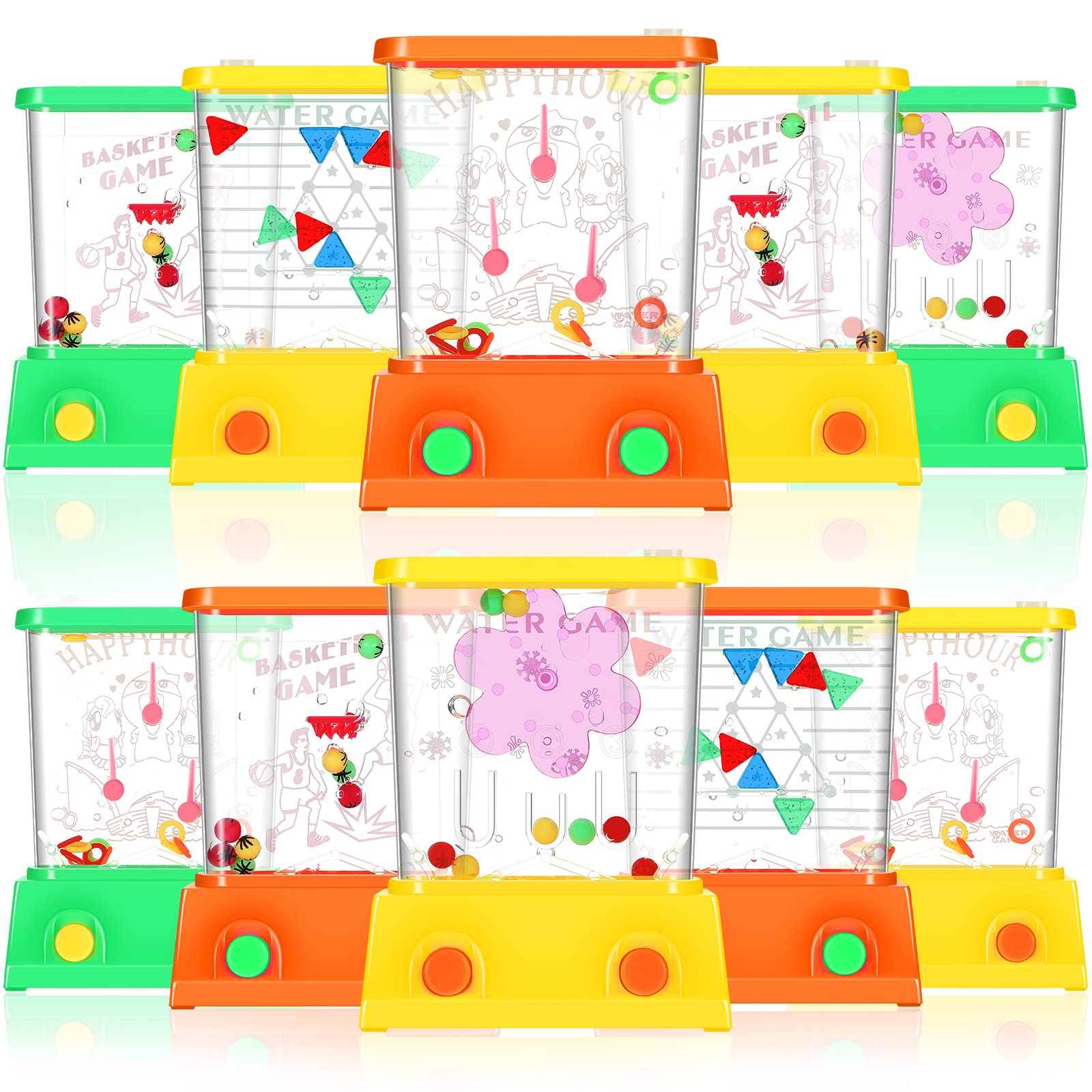 10 Pieces Handheld Water Game Arcade Ring Tables for Beach Toys Party Favor Fish Rings Fun Game for Different Ages Basketball Present for Men Pastime, Without Water (Fresh Style)
