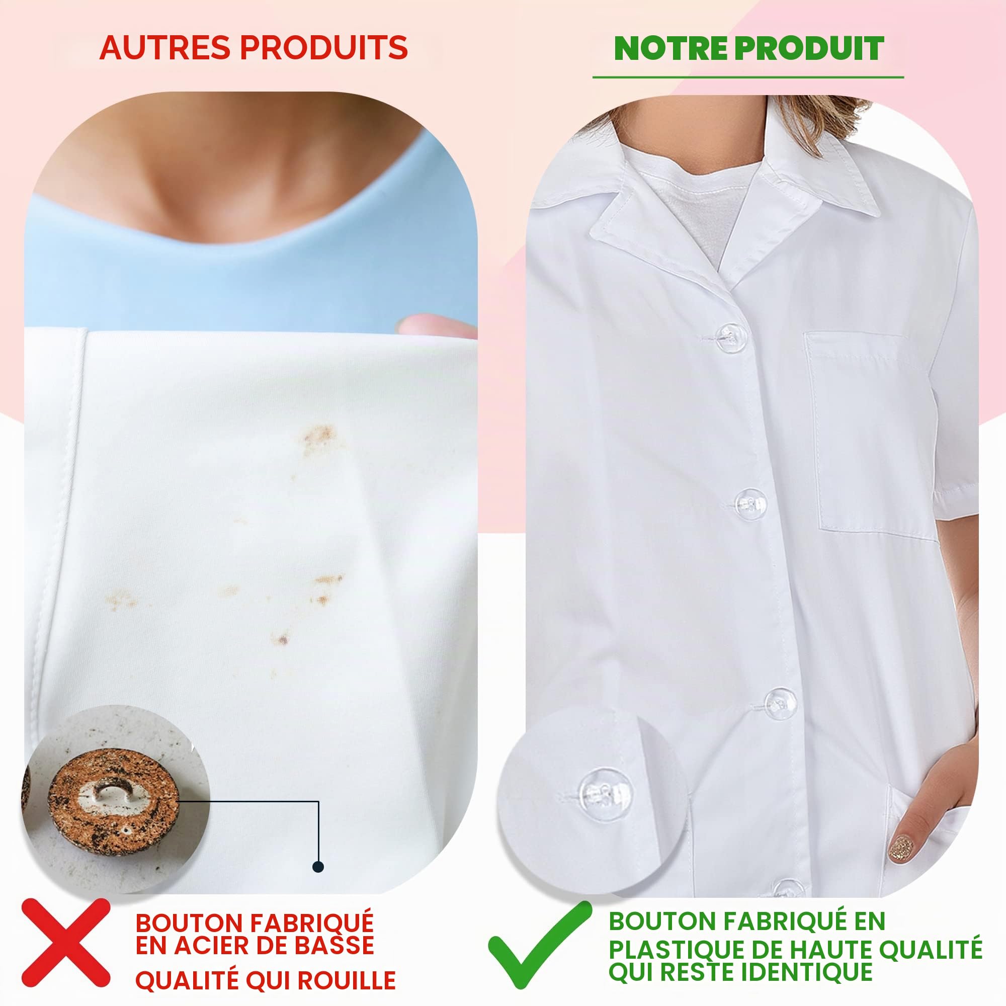 B-well Gabi Blouse Medicale Femme Blouse de Travail Femme Uniforme Médical Femme Manches Courtes Col en V avec Boutons