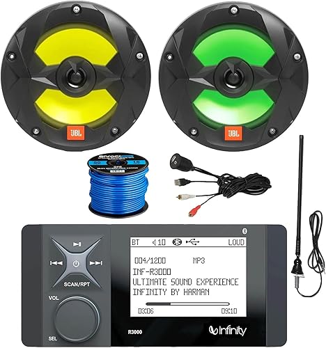 Infinity Marine AMFM Bluetooth USB receptor de pantalla a todo color 2 altavoces estéreo de doble cono JBL de 65 pulgadas negro embalaje a granel