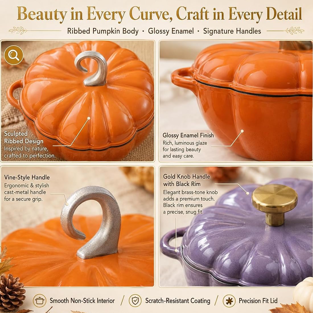 7.87 Inch Pumpkin Dutch Oven Ceramic Pot with Lid for Stew (1PC-B-16CM)