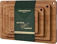 Vista 11 de Tablas de cortar de bambú para cocina, tabla de cortar de madera con ranuras para jugo y asas integradas, tabla de cortar grande, mediana y pequeña