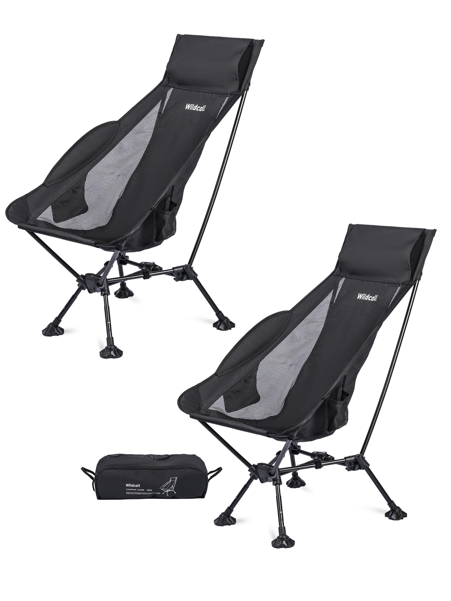 WildCall Lightweight Folding High Back Camping Chair with Head Support, Compact Beach Chair with Anti-Sinking Large Feet and Three Tilt Angles Adjustment