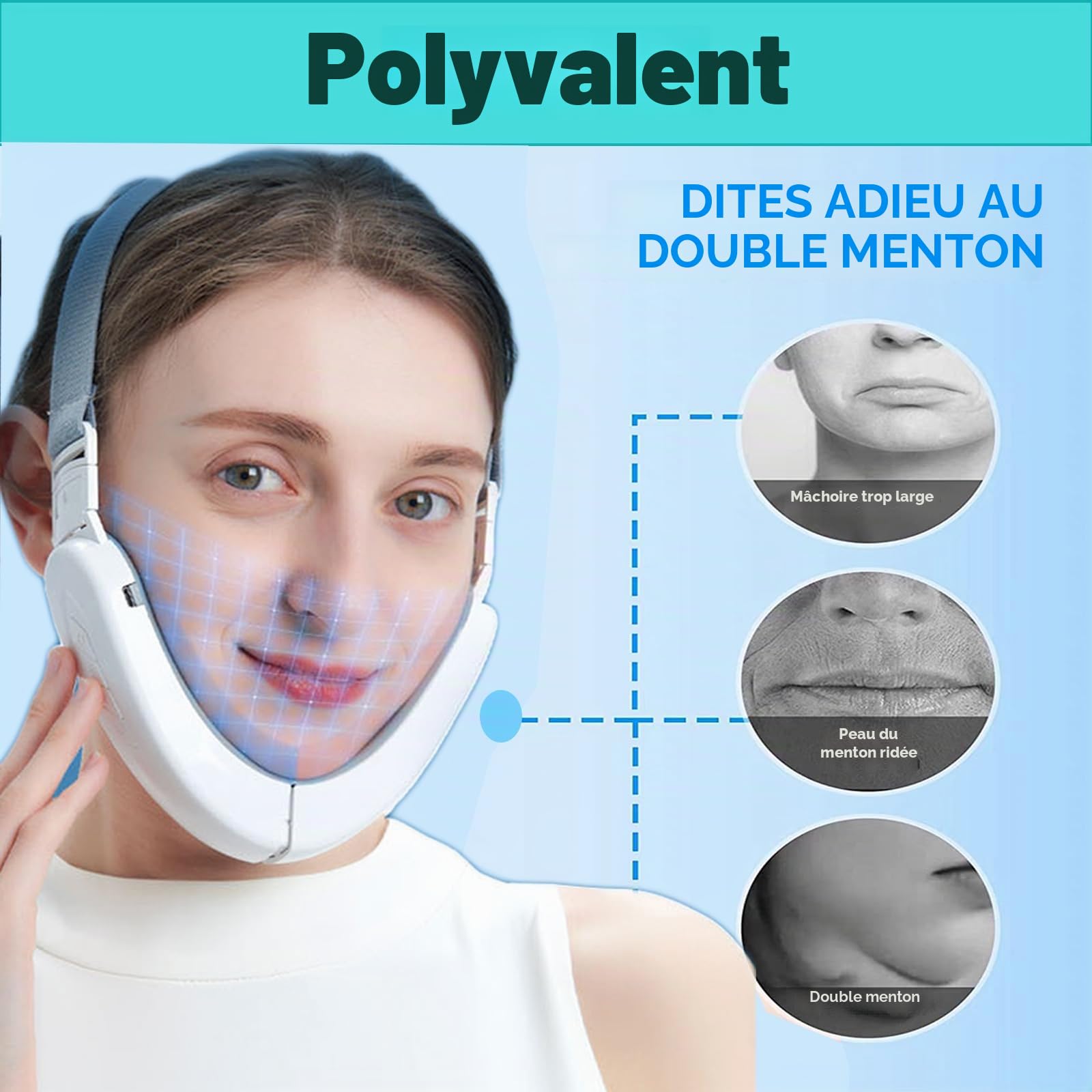 Appareil de massage électrique V pour le visage, appareil de massage électrique en V, appareil de lifting EMS pour le visage contre les rides (blanc)