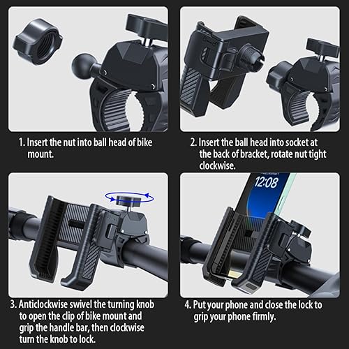 Miniatura 8 de Soporte de teléfono para bicicleta, soporte de motocicleta, bloqueo 1S abrazadera para manillar de bicicleta, soporte de teléfono celular, rotación