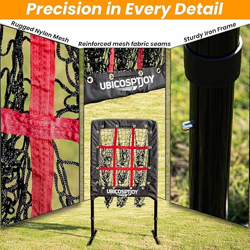 Miniatura 5 de Red de lanzamiento de béisbol y sóftbol de 9 agujeros con zona de ataque, altura ajustable de hasta 45 pulgadas, red resistente de 7 capas, marco