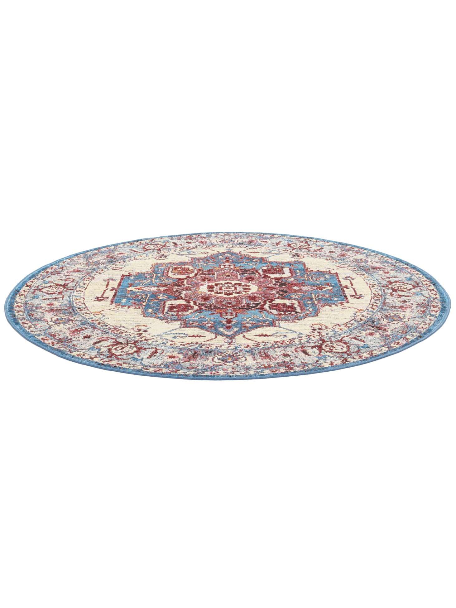 RugVista Amina Alfombra Interior y Exterior, Redondo, Ø 160 cm, Rojo/Azul | Modernas, Pelo corto, Lavado a mano, Oeko-Tex 100, Resistente a los rayos UV, Patio