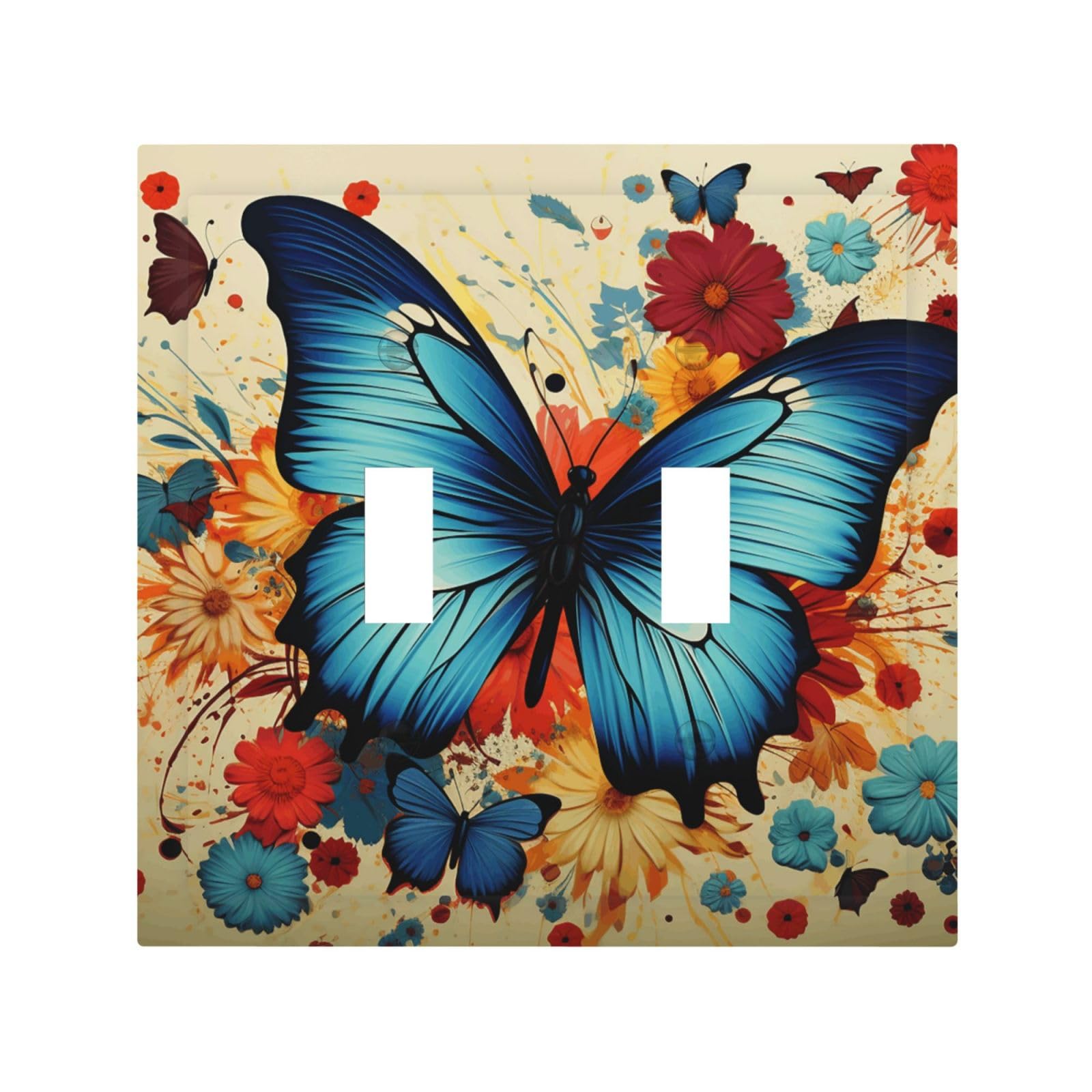 2-Gang Decorator Wall Plate Butterfly Light Switch Cover Double Toggle Receptacle Wall Plate Mid Size 4.9" x 5" Wallplate Unbreakable Polycarbonate Outlet Faceplates Covers