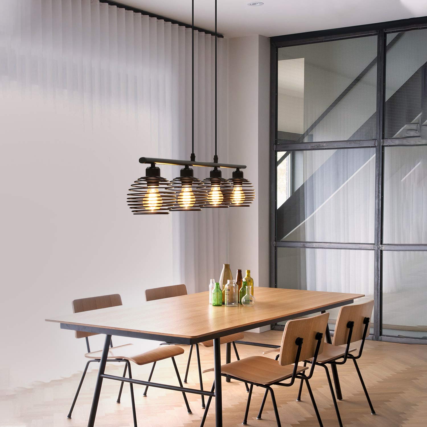ZMH Pendelleuchte Esstisch Hängelampe Vintage 4 Flammig Hängeleuchte | Hängeleuchte Schwarz Metall Industrial Design E27 Retro Esszimmerlampe Höhenverstellbar Esstischlampe für Esszimmer