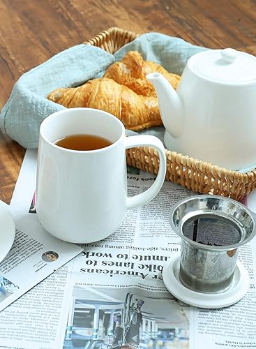 Miniatura 7 de Sweese Taza de té de porcelana de 20 onzas con infusor y tapa, taza de té de hojas sueltas, regalos para amantes del té, blanco y azul acero