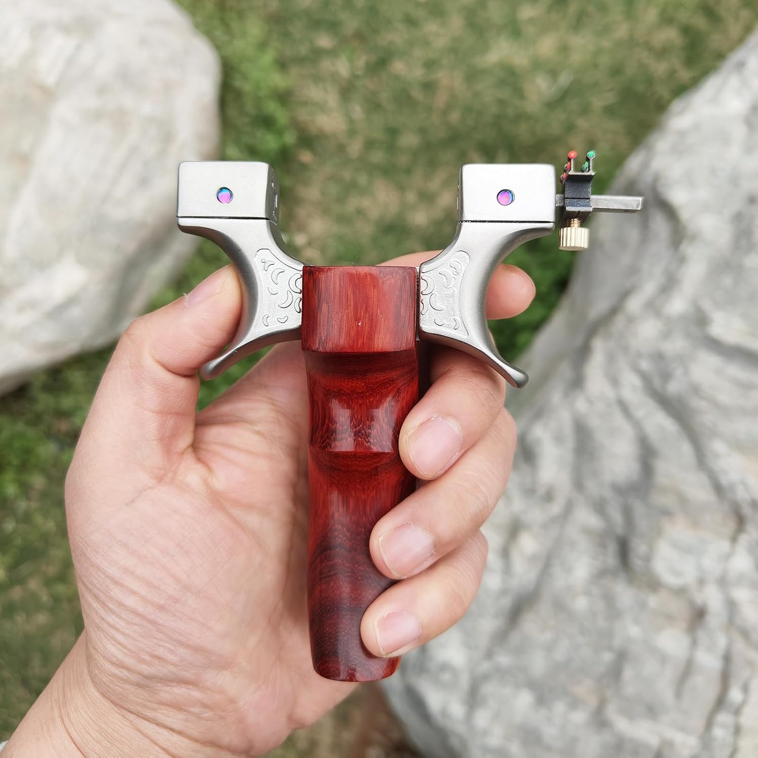 Obert Outdoor Slingshots for Hunting Stainless Steel Slingshot Wooden Handle with Removable Sights and 5 Rubber Bands High Velocity Powerful Catapult