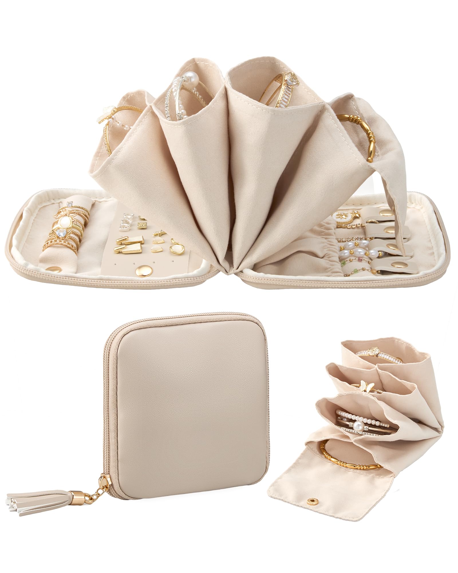 Lolalet Travel Jewelry Case Organizer, Soft Jewellery Pouch -Oatmeal