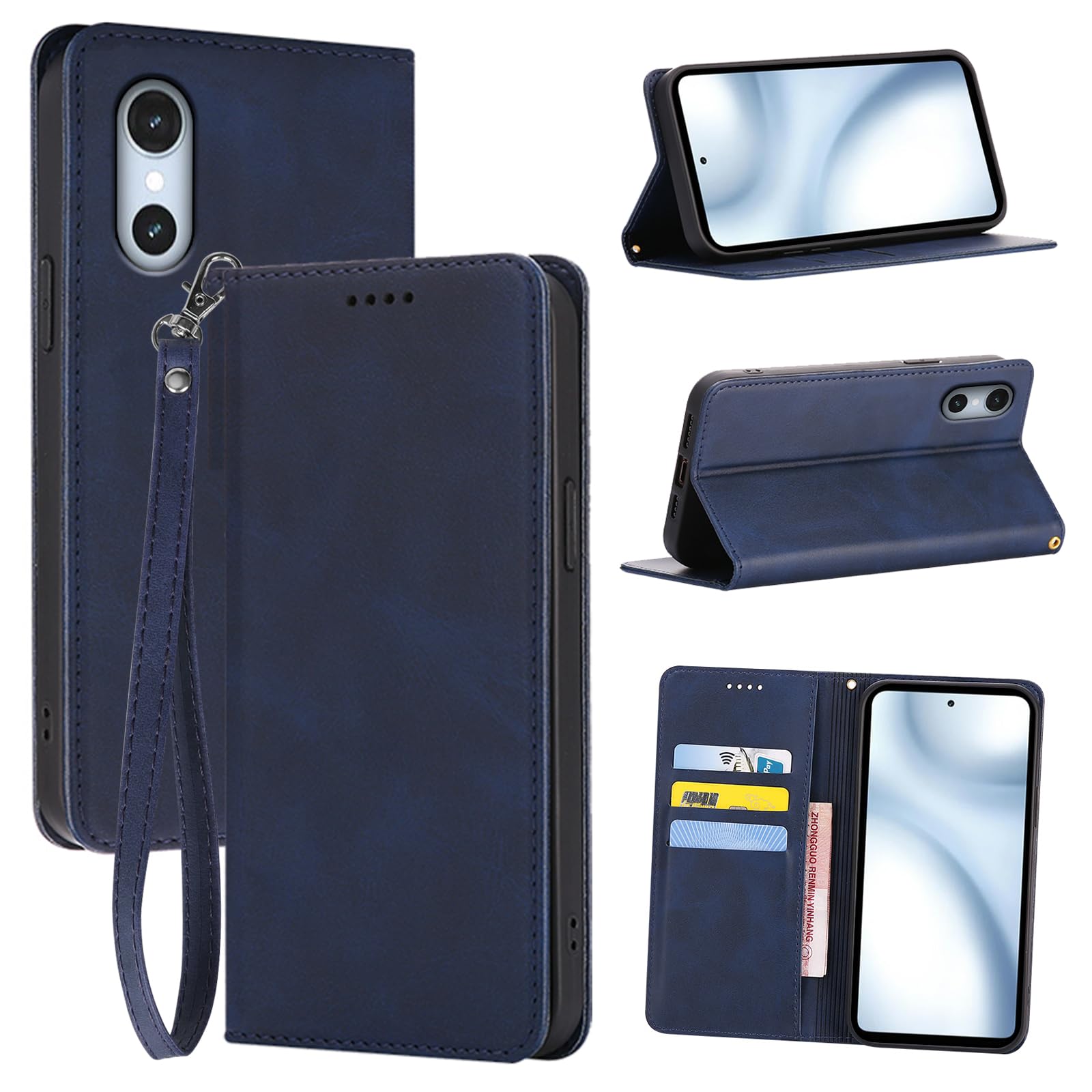 対応 Arrows We3 F-52G 用の ケース 手帳型 puレザー 耐摩擦 耐衝撃 全面保護 マグネット式 スタンド機能 カード収納 手触りが良い【内側の黒いTPU】スマホケース スマホカバー(対応 Arrows We3 用の カバー 手帳型) (ブルー)