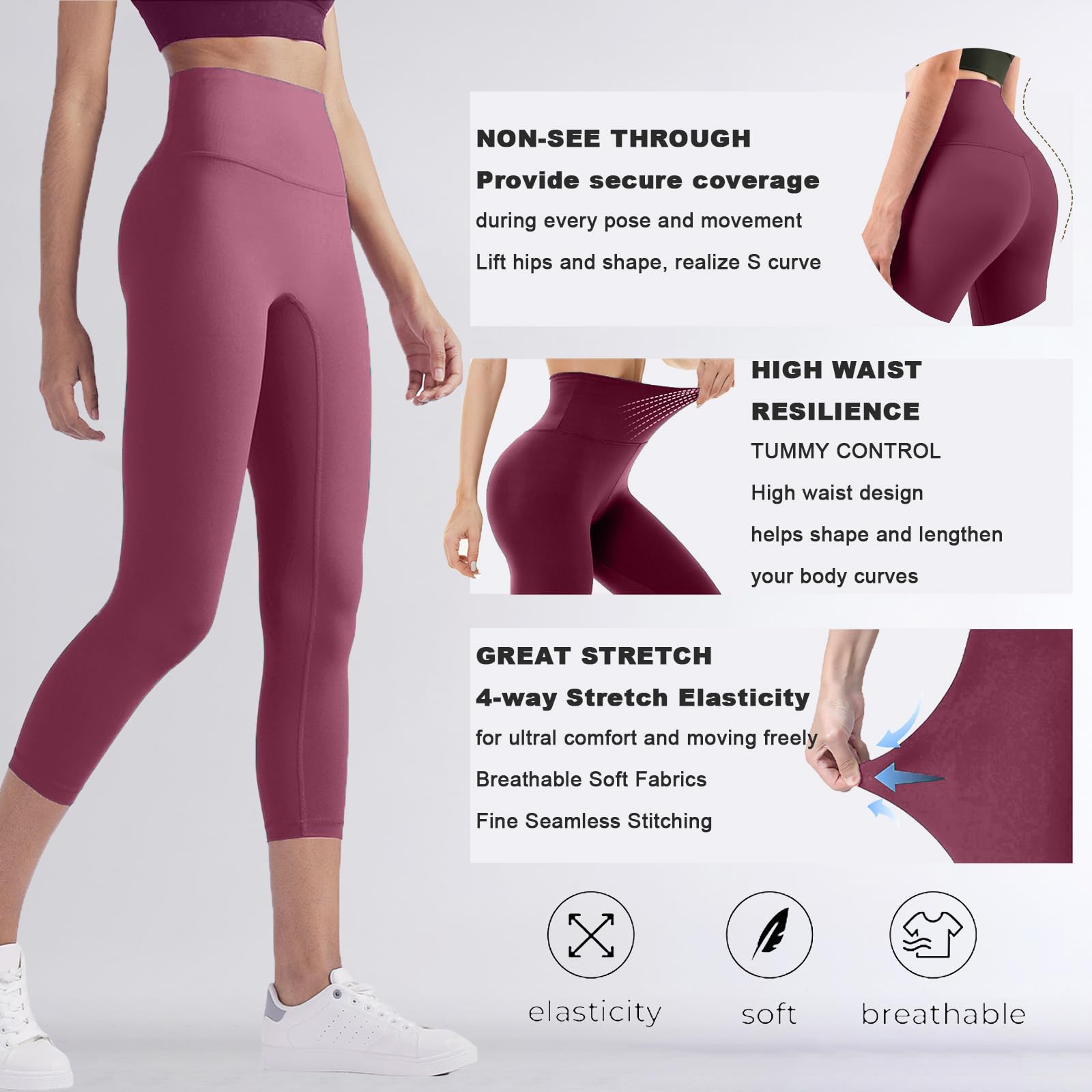 Legginsy sportowe damskie Push Up 3/4 legginsy na siłownię z wysokim stanem spodnie do fitnessu joga elastyczne antycellulitowe spodnie z kieszeniami do pilatesu sportu siłowni do biegania