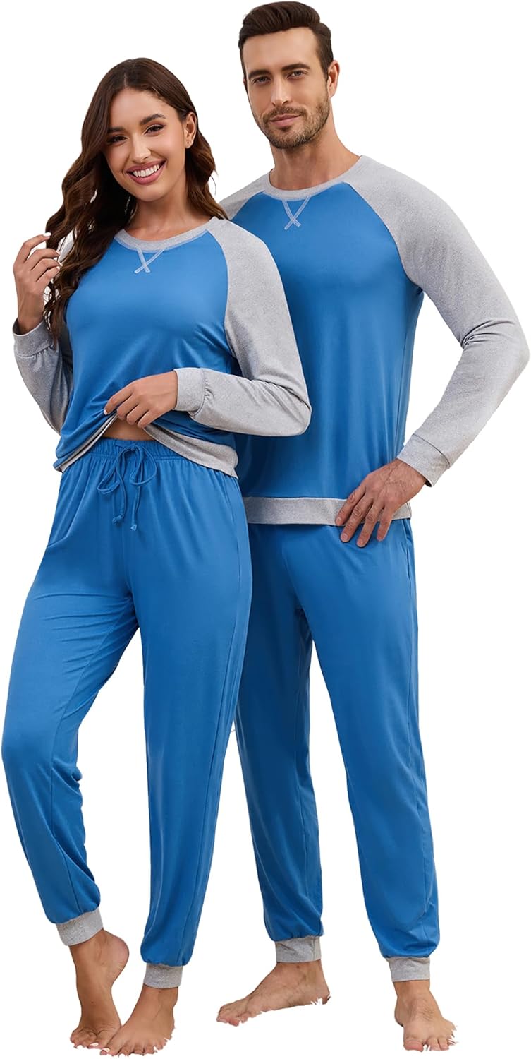 Matching Pajamas for Couples Long Sleeve Pajama Set for Men and Women 2 Piece Cozy Loungewear Set S-XXL