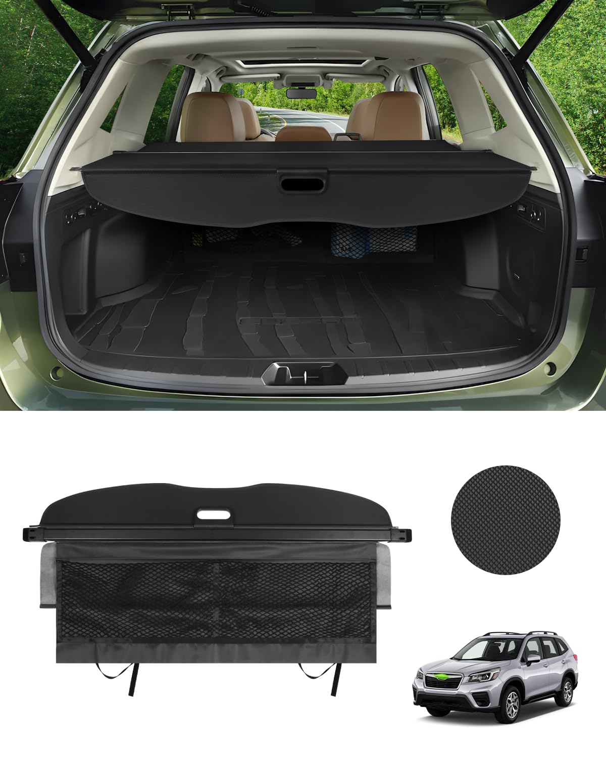 Photo 1 of Autorder Upgraded Cargo Cover for 2019-2024 Subaru Forester Accessories Trunk Shade Cover No Gap with Storage Cargo Net Retractable Security Shield Shade Black