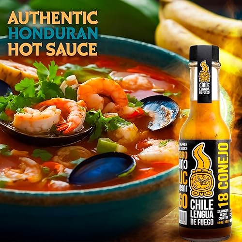 Miniatura 3 de Salsa picante  Chile Lengua de Fuego (paquete de 1, 18 conejos) - Salsa cítrica y cúrcuma de calor medio con gorro escocés, ajo y lima
