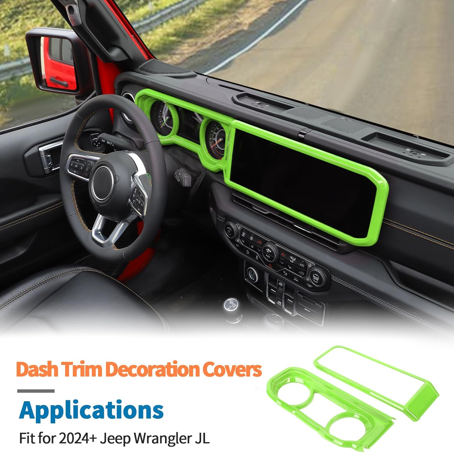 JeCar Green ABS Dashboard Trim Interior Accessories for 2024-2025 2026+ Jeep Wrangler JL & Gladiator JT, Instrument Cluster & Center Screen Frame Decoration Upgrade
