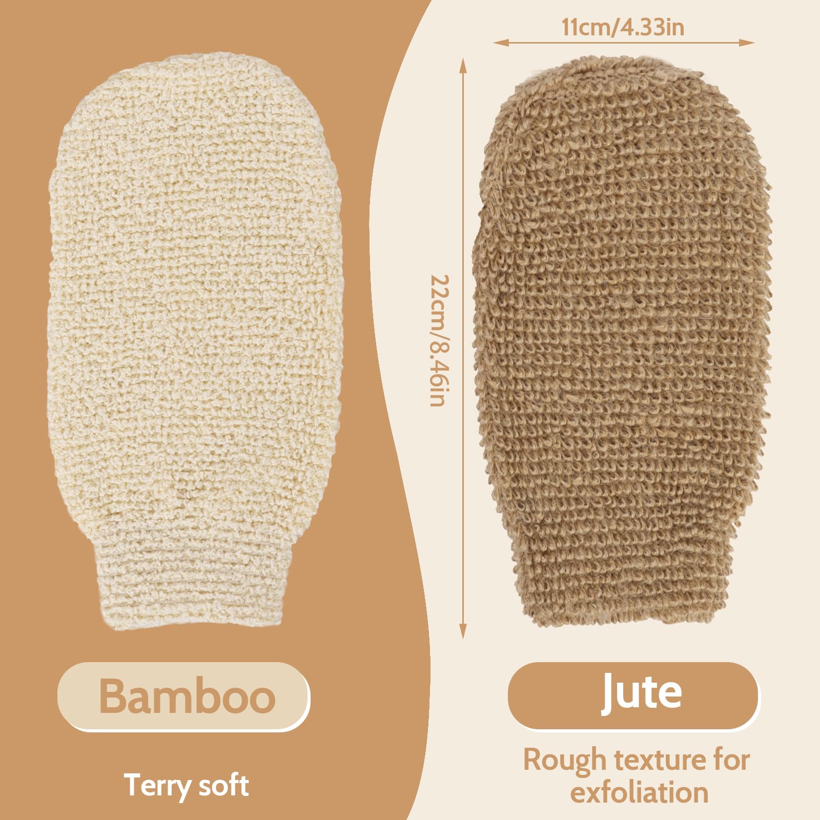 Minicoco 2 Pcs Exfoliating Gloves Exfoliating Mitt Body Exfoliator Glove Shower Gloves Exfoliating Body Scrub Gloves Unisex Bamboo Exfoliator Natural Fiber Exfoliating Mitt - Image 2