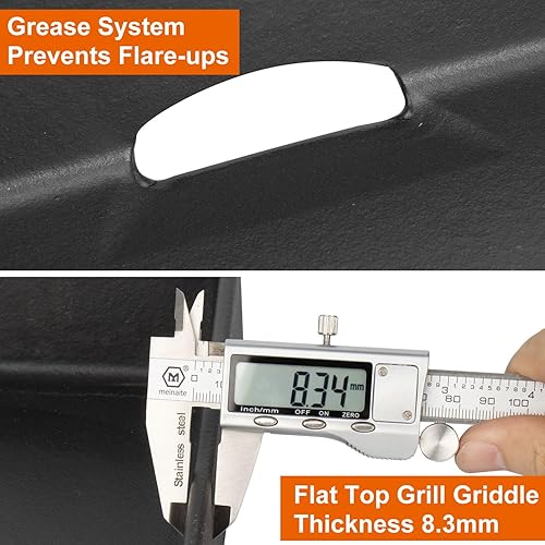 Miniatura 4 de Parrilla plana de hierro fundido para Blackstone de 17 pulgadas con sistema de grasa trasera, repuesto para parrilla portátil Blackstone de 17