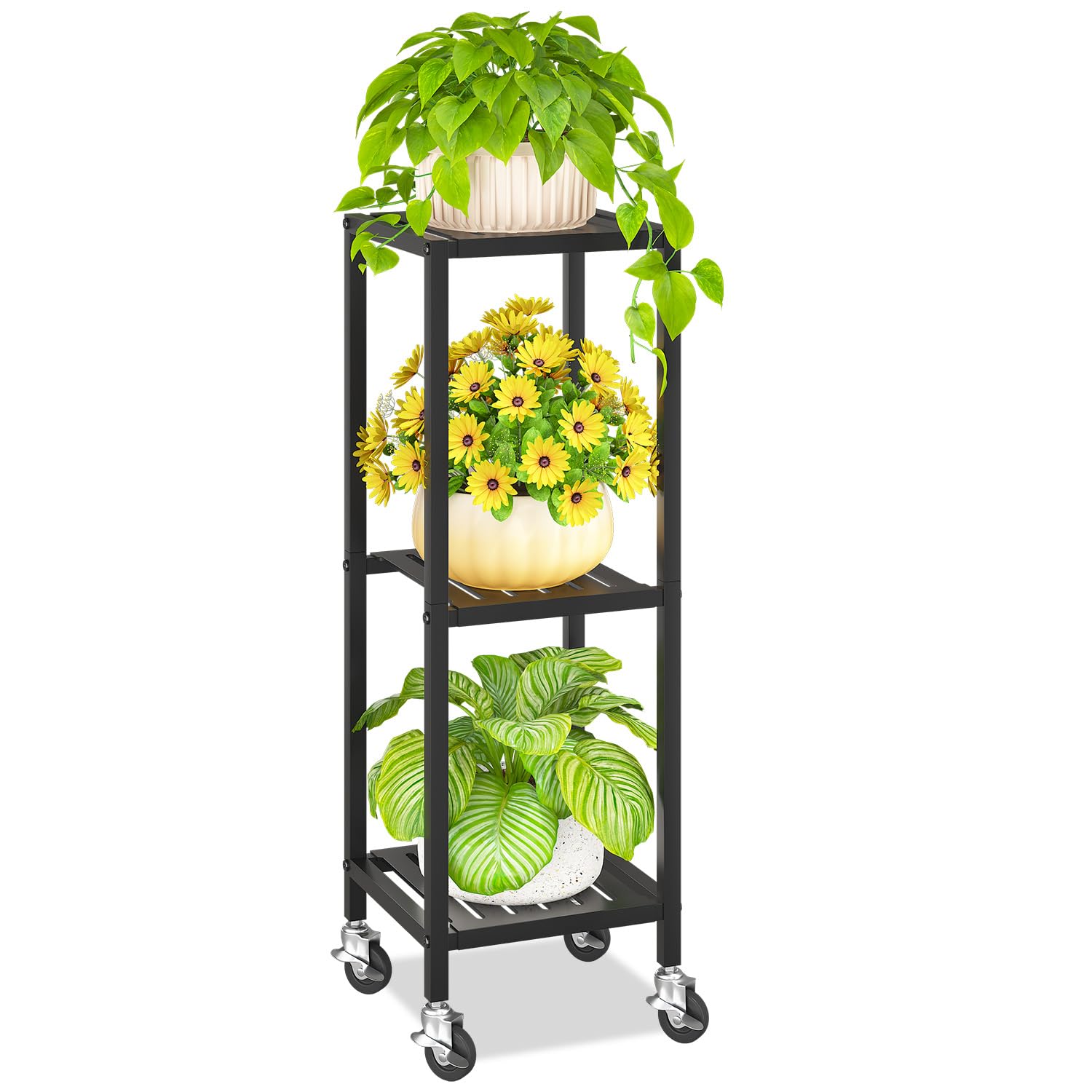 KMOTASUO 3 Tier Plant Stand with Wheels