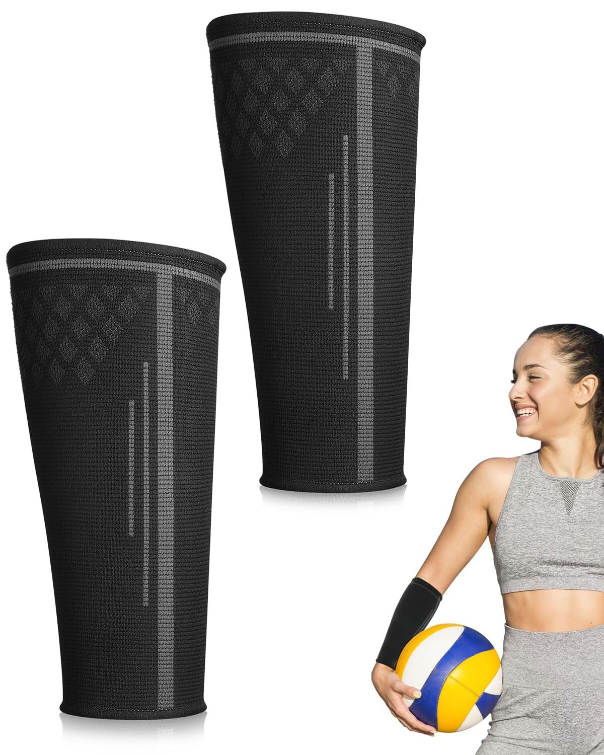 Manchettes De Bras 1 Paire de Protège-Bras de Volley-Ball Manchon de Compression Bras Manchons Volleyball Manchettes De Course Protection d'avant Bras, Repose-Poignet de Sport, Noir