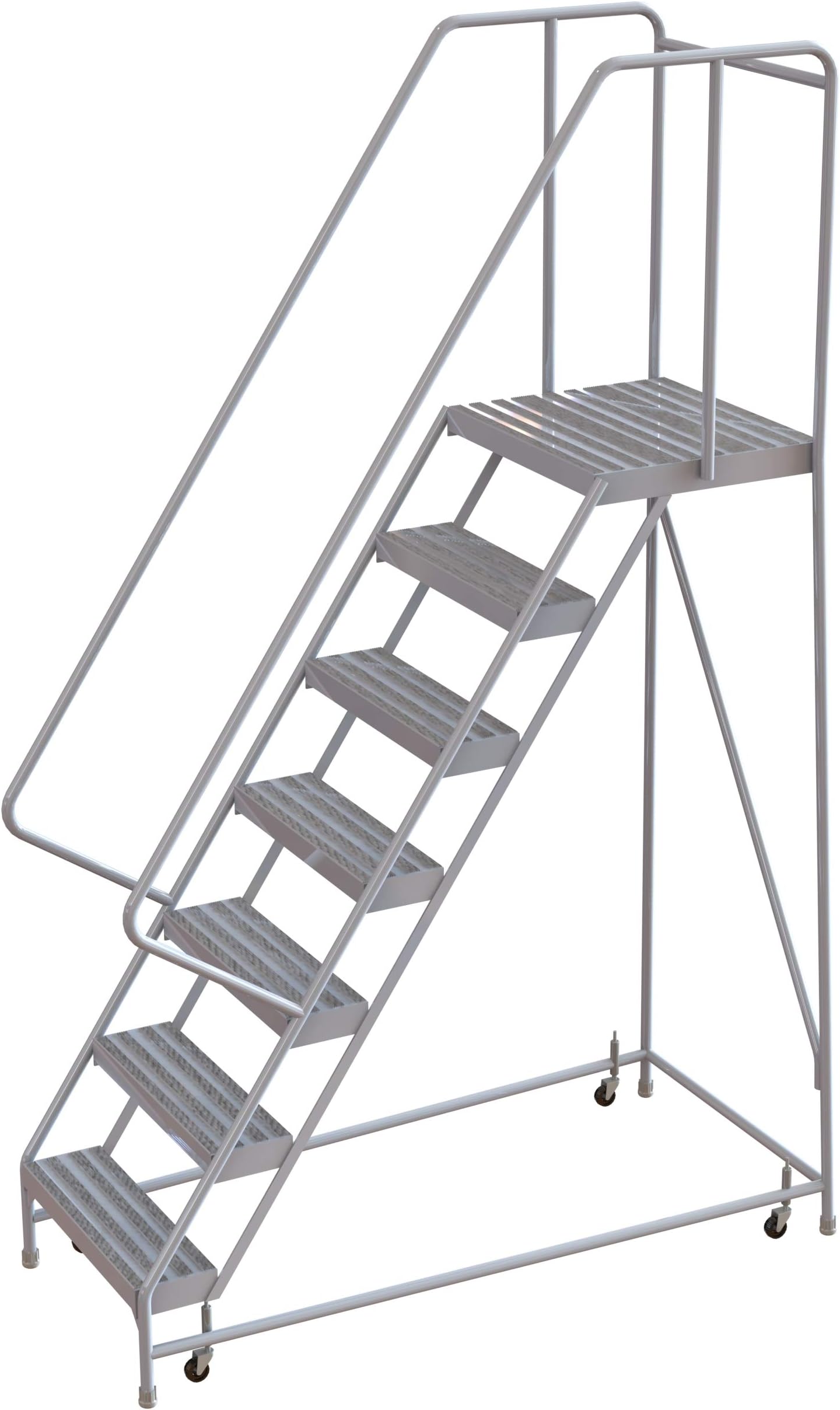 Tri-Arc WLAR107244-D4 7-Step, 21" Deep Top Rolling Ladder with Handrails, 24" Wide Solid Ribbed Tread