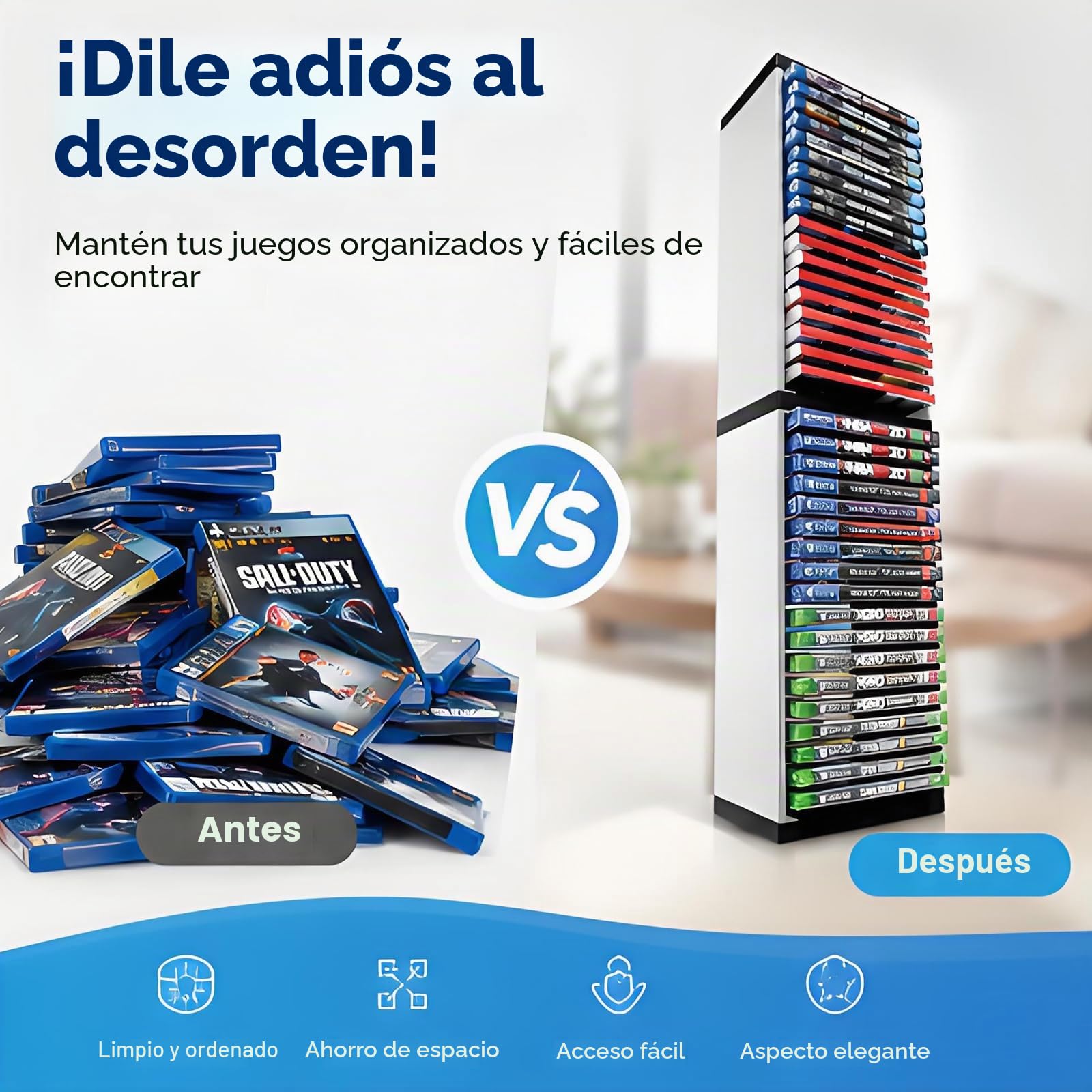 Torre de Almacenamiento para Juegos PS5 PS4 con Capacidad para 36 Discos | Soporte Vertical Organizador para Videojuegos Compatible con Consolas y Accesorios Gaming