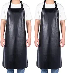 Homsolver Pacote com 2 aventais de vinil de borracha à prova d'água para adultos, avental de trabalho industrial leve e resistente a produtos químicos, Aventais pretos sem bolsos, BLACK